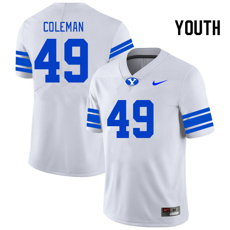Youth #49 Nason Coleman BYU Cougars College Football Jerseys Stitched-White